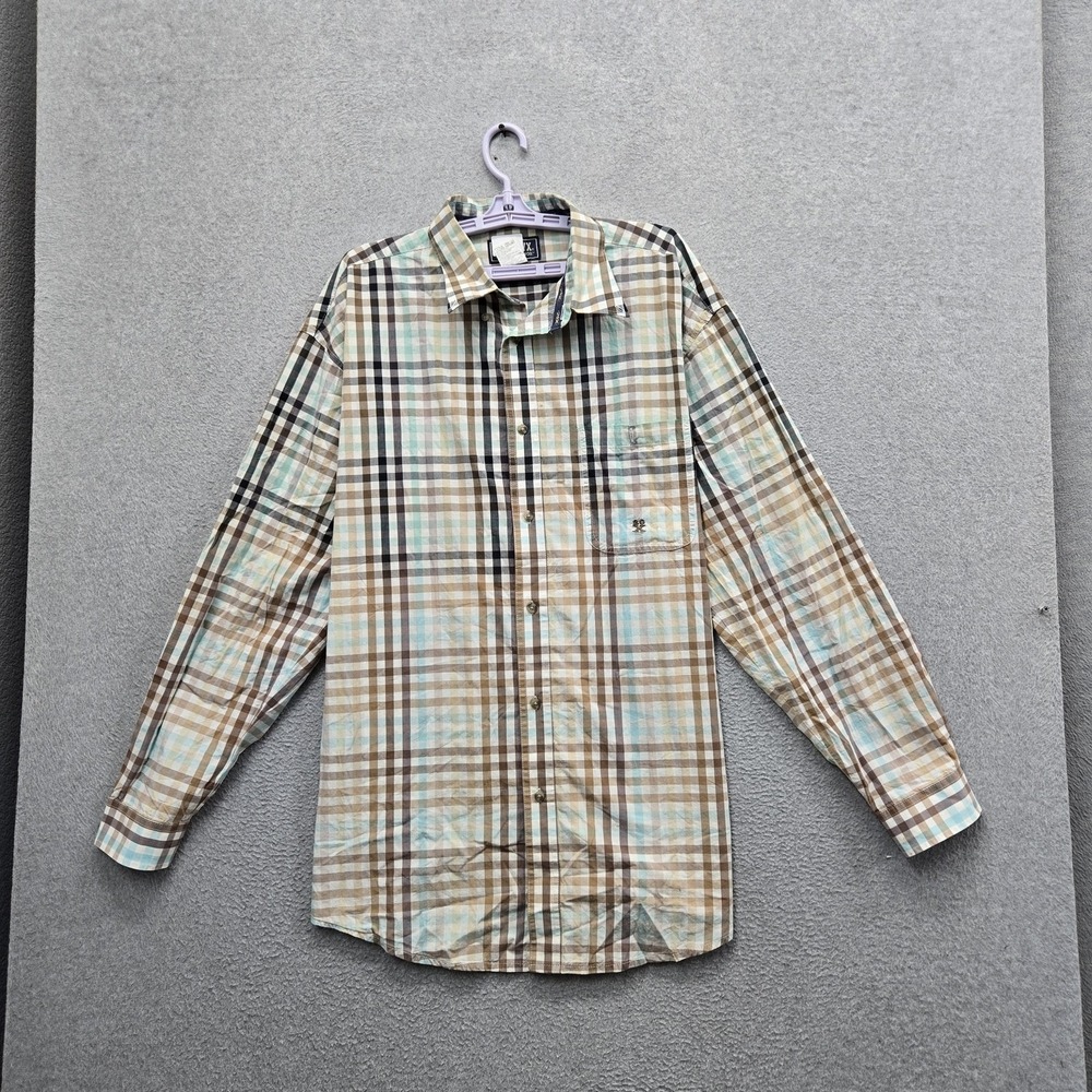 Wrangler‎ Men Button Up Shirt XL TwentyX Multicolor Embroidered Plaid MJ2503M